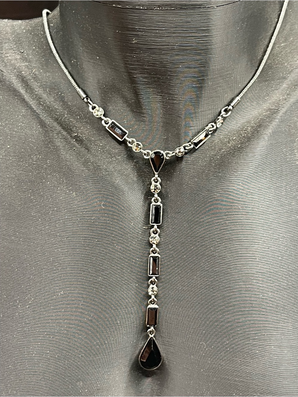Givenchy Black and Silver Y-Drop Necklace 16” NWOT